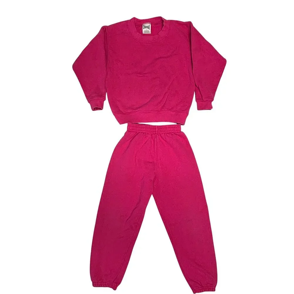 Vintage Cheetah Sweatsuit Kids Girls 4-5 Pink 2 Piece Set Track Made in USA